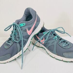 Nike Revolution 2 Running Shoes Gray Pink Aqua Womens 8.5 Sneakers 554902-409